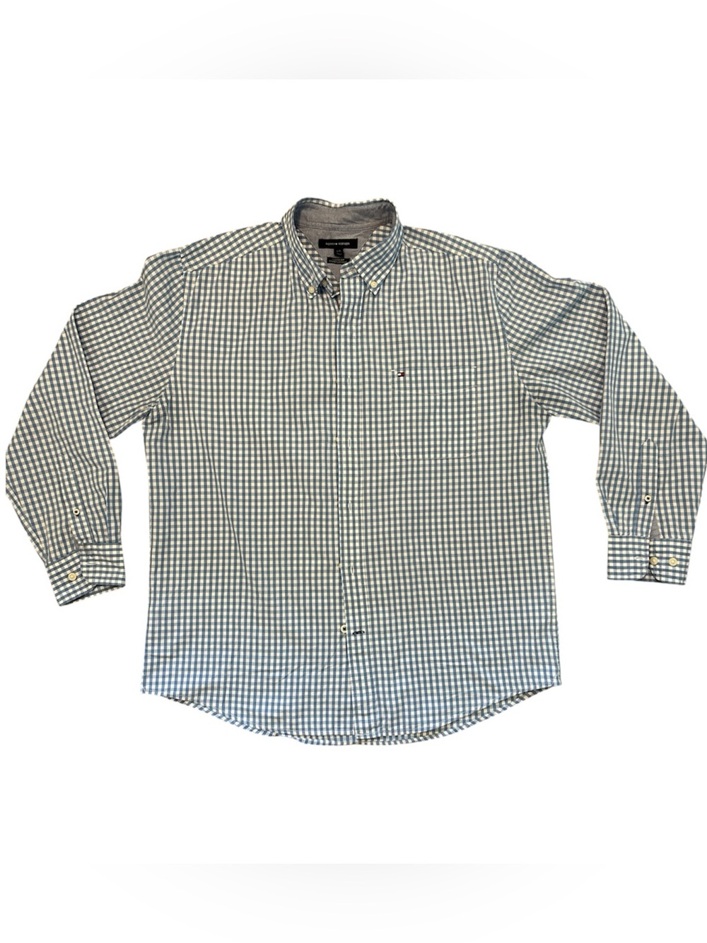 Tommy Hilfiger Classic Fit Blue & White Gingham Button Down Shirt Size Large